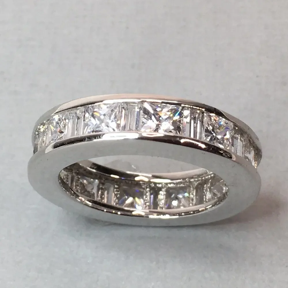 Radiant Rhodium On Sterling Silver Channel Set Cubic Zirconia 2mm Band Ring Sz 9
